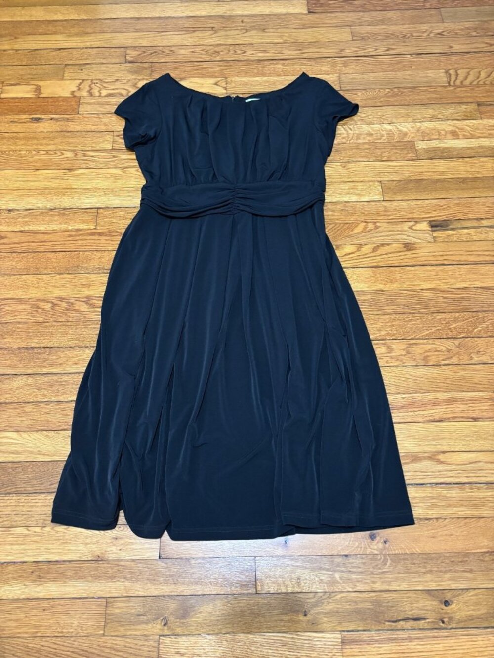 Coldwater Creek Womens Dress Size 16 Black Short Sleeve Pleated Ruched NWT $90